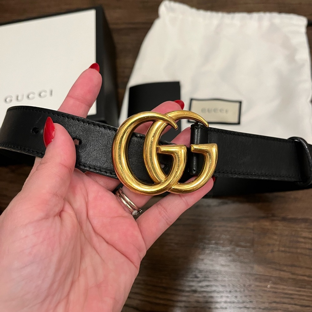 Gucci Black Belt with Gold Double G Buckle 75-30 - Picture 3 of 7